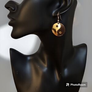 VTG Brass Yin Yang Dangle Hook Earrings